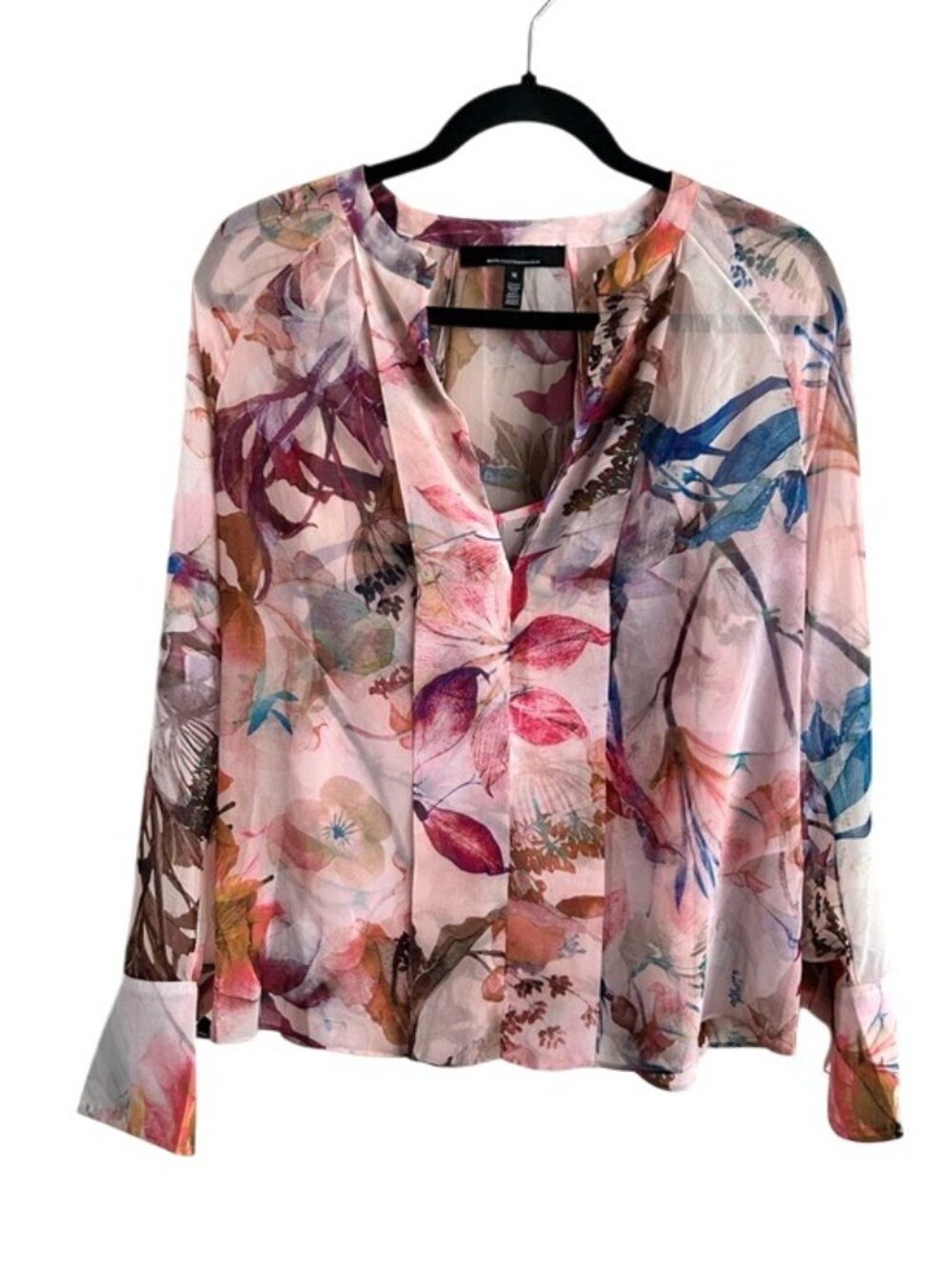 White House Black Market Semi Sheer Pink Floral Tunic and Tank Top Set (2 pc)